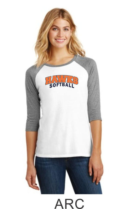 Hawks Softball Ladies Raglan- 3 designs- Matte or Glitter