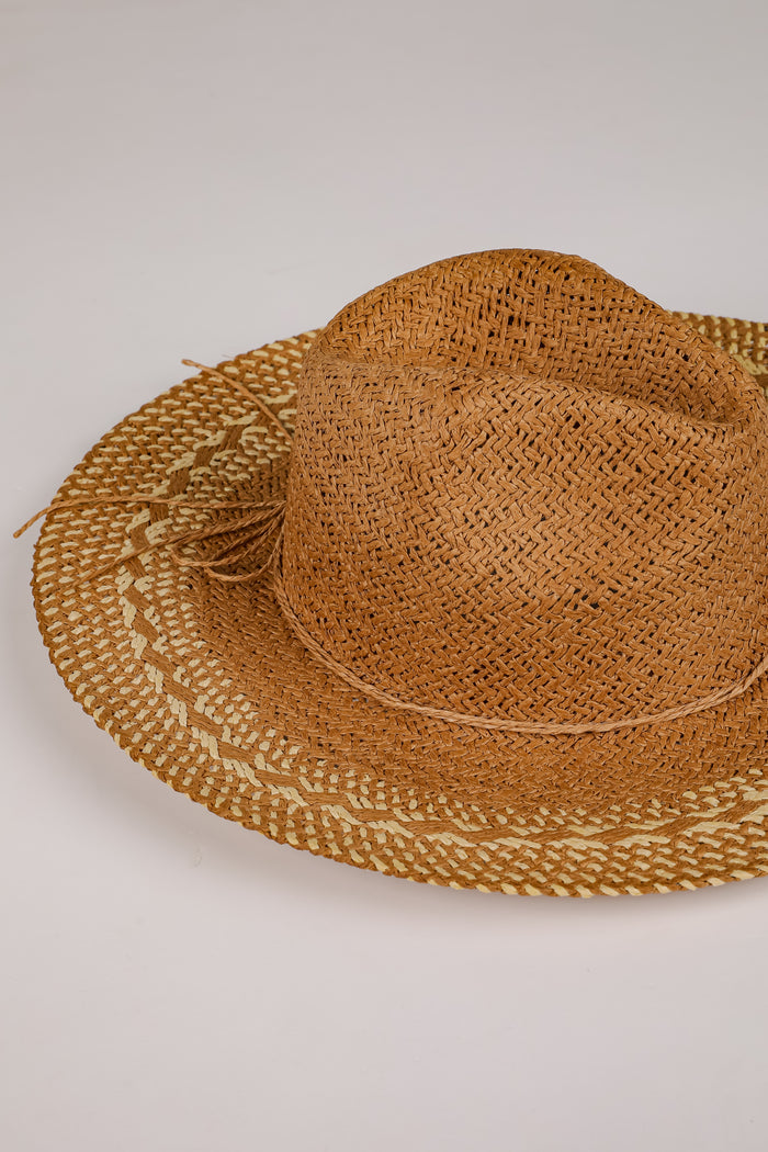 Heading Seaside Khaki Straw Fedora Wide Brim Hat