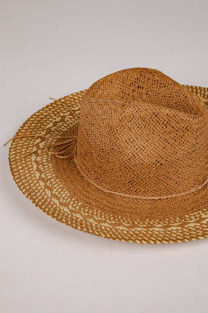 Heading Seaside Khaki Straw Fedora Wide Brim Hat