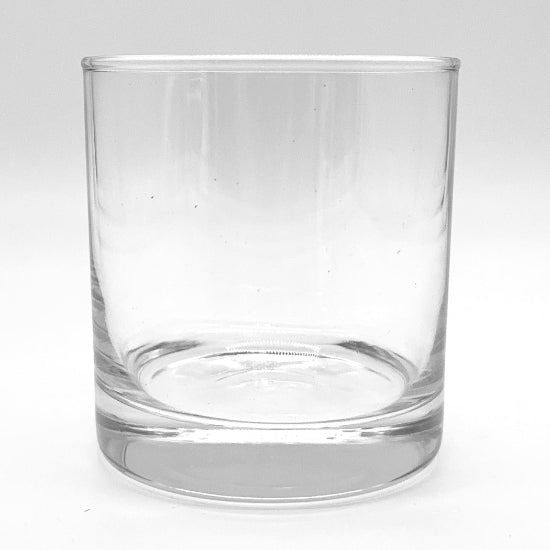 Clear glass tumbler on a white background