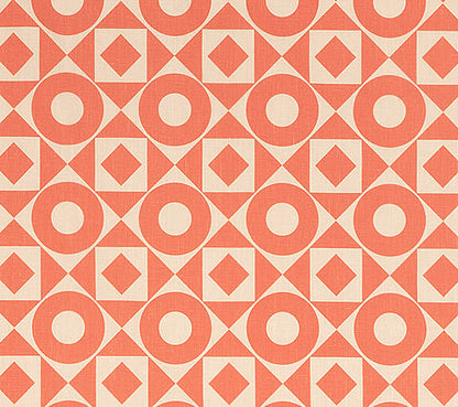 Home Couture Fabric: Circles & Squares One Color - Custom Tomato on Tan 100% Soft Washed Linen