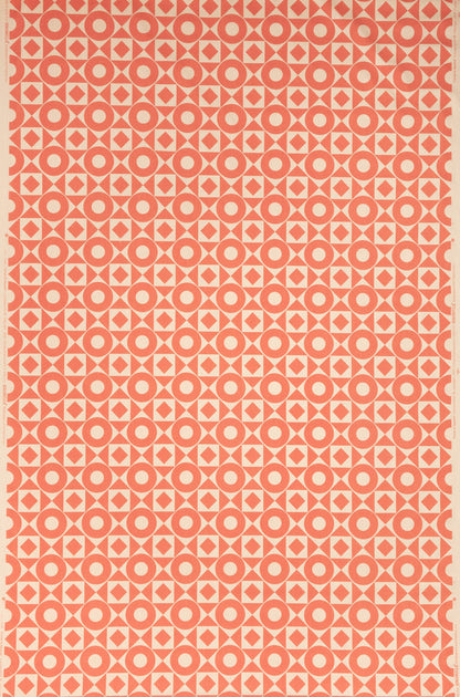 Home Couture Fabric: Circles & Squares One Color - Custom Tomato on Tan 100% Soft Washed Linen