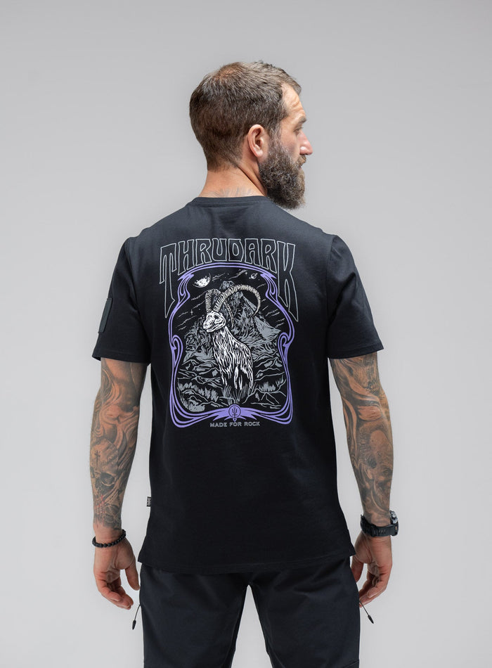 Louis Is 5ft 10" And Wears Size: M | Hem Studio Image Of Model Wearing Insignia T-Shirt - Made For Rock In Obsidian Black (SS Model)