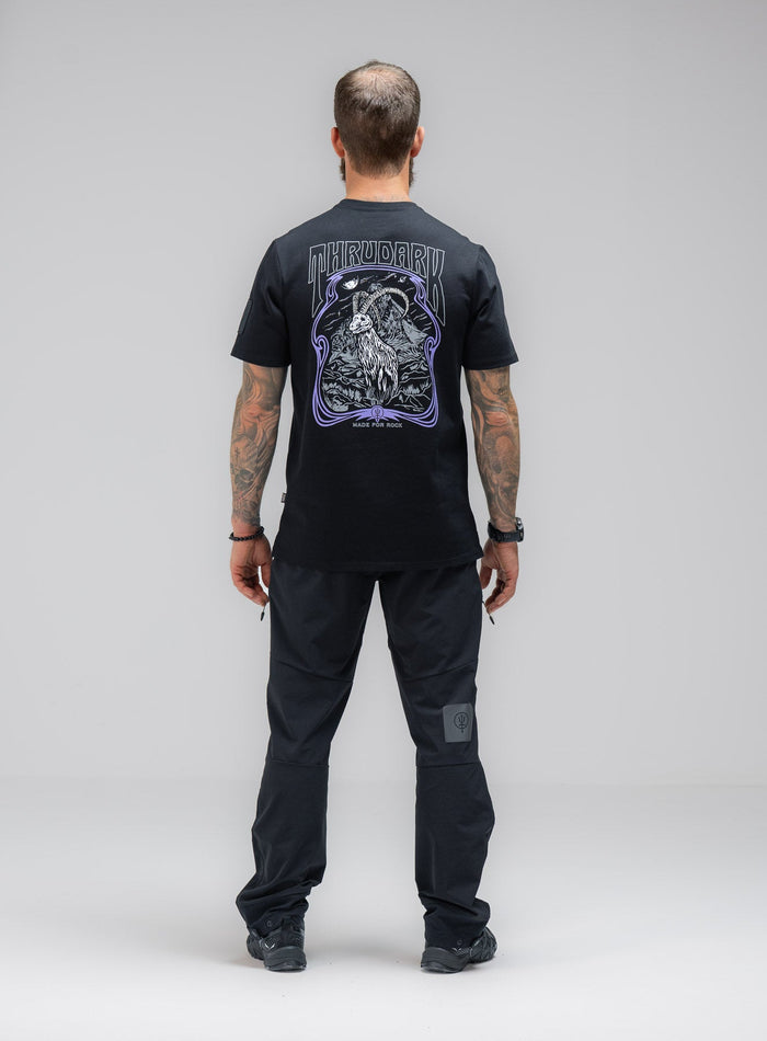 Louis Is 5ft 10" And Wears Size: M | Hem Studio Image Of Model Wearing Insignia T-Shirt - Made For Rock In Obsidian Black (SS Model)