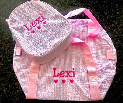 Insulated Lunch Tote- Pink with Lavender