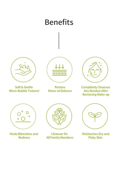 List of skincare benefits with icons and text on a white background
