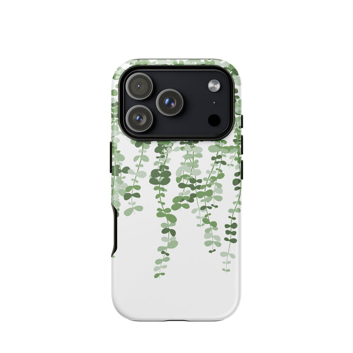 Phone case with green leaf design on a white background