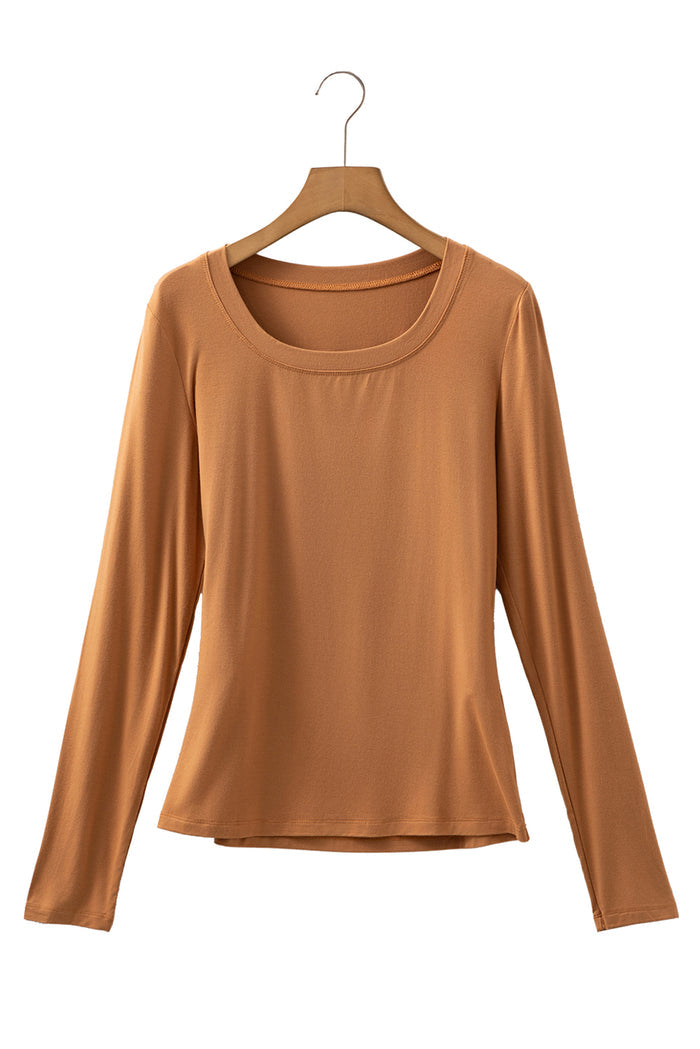 Laurel Green Solid Color Long Sleeve Slim Fit Top
