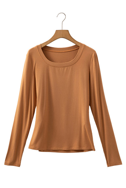 Laurel Green Solid Color Long Sleeve Slim Fit Top