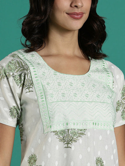 Leaf Print Breathable and Stylish Pure Cotton Nighty