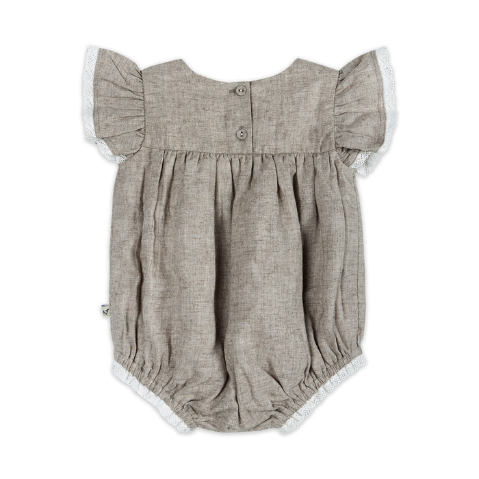 Lena Floral Embroidered Baby Romper Back (Linen Blend)