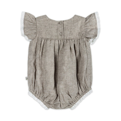 Lena Floral Embroidered Baby Romper Back (Linen Blend)
