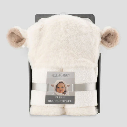 Little Linen Baby Plush Hooded Towel - Farmyard Lamb