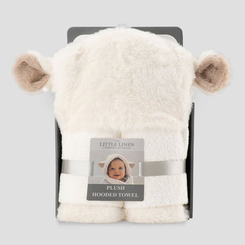 Little Linen Baby Plush Hooded Towel - Farmyard Lamb
