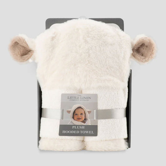 Little Linen Baby Plush Hooded Towel - Farmyard Lamb