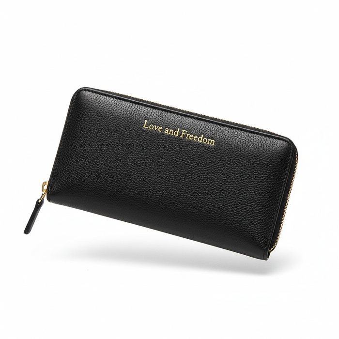 Love and Freedom Black Wallet – White Background