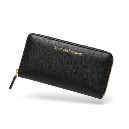 Love and Freedom Black Wallet – White Background