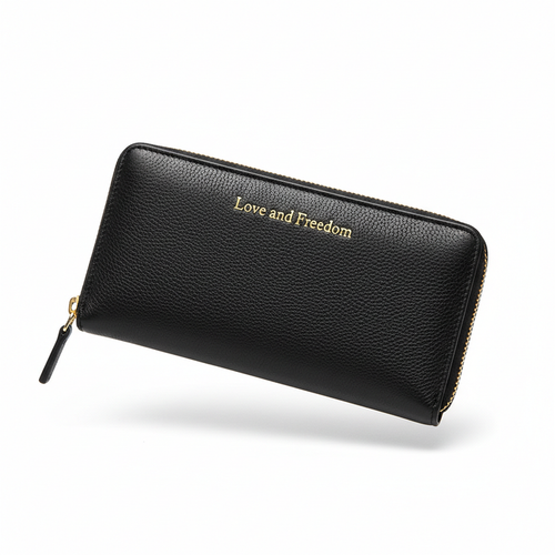 Love and Freedom Black Wallet – White Background