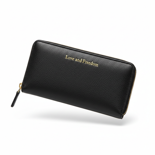 Love and Freedom Black Wallet – White Background