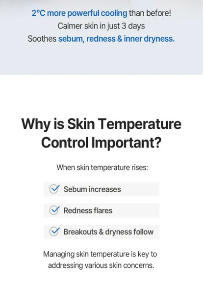 Text explaining the importance of skin temperature control with benefits and effects on skin health.