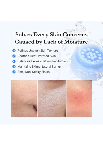 Product packaging with text and skin texture before and after use on a white background