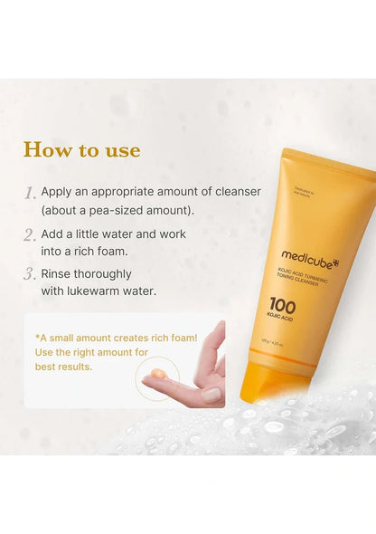 Medicube cleanser bottle with usage instructions on a white background