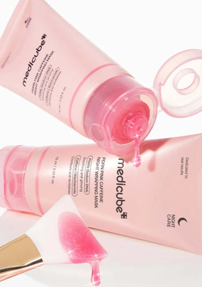 Pink skincare product with 'medicube' branding on a white background