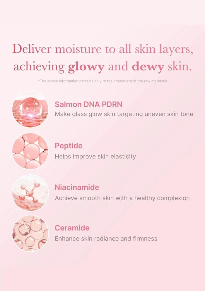 Skincare product description with ingredients on a pink background