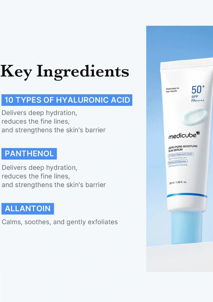 Medicube skincare product with key ingredients listed on a white background