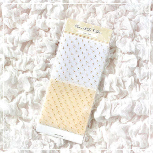Memory Place - Trim Sheer Glitter Ribbon 2.3"X 1yd - Snow/ Vanilla. Available at Embellish Away located in Bowmanville Ontario Canada.