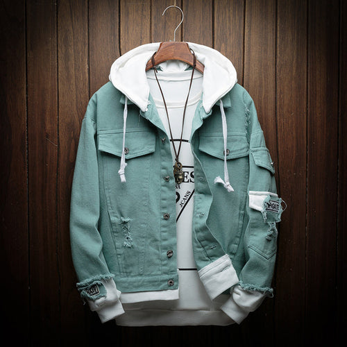 Men's Hooded Denim Jacket - Korean Style Loose Fit