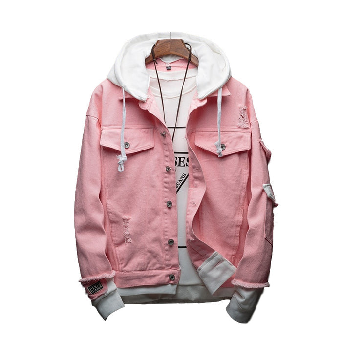 Men's Hooded Denim Jacket - Korean Style Loose Fit