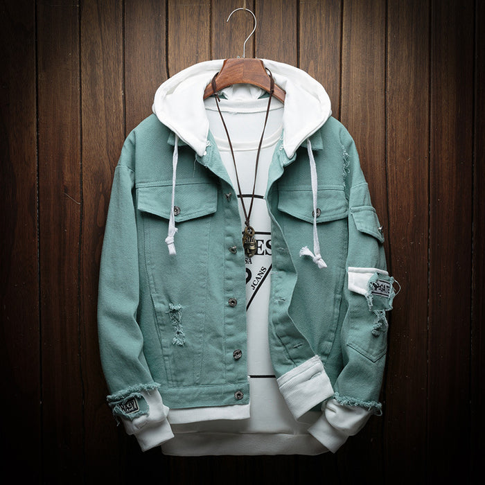 Men's Hooded Denim Jacket - Korean Style Loose Fit