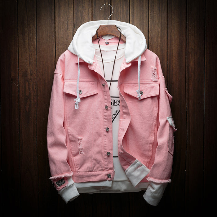 Men's Hooded Denim Jacket - Korean Style Loose Fit