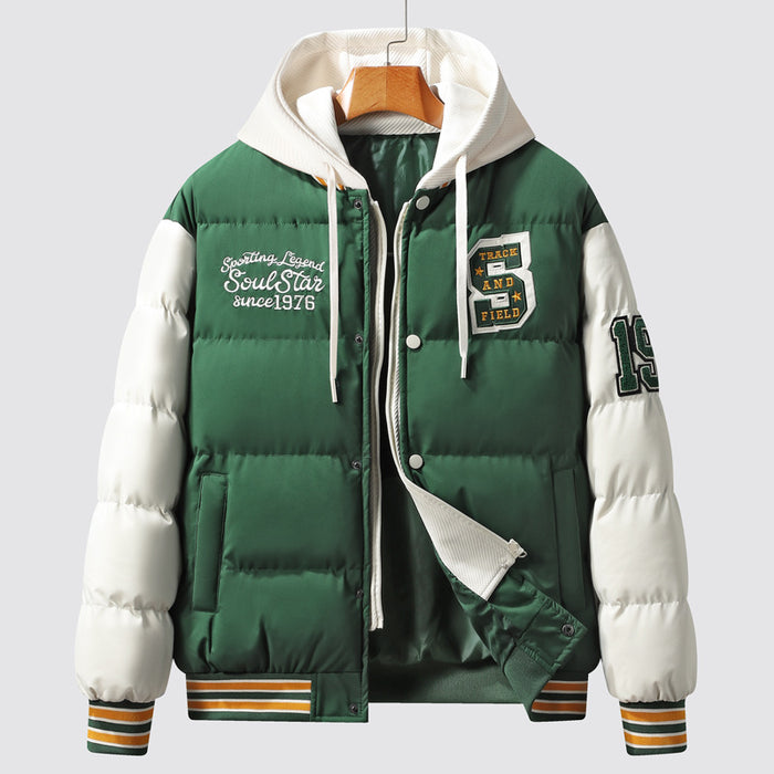 Men's Korean Style Hooded Winter Coat - Slim Fit Thermal Jacket Green