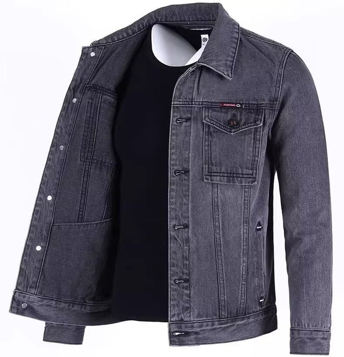 Men's Loose Workwear Denim Jacket - Korean Style Lapel Jacket