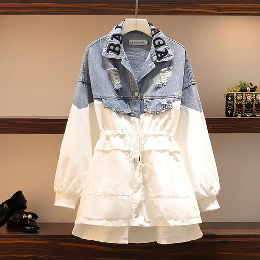 Men's Patchwork Denim Jacket - Korean Style Long Sleeve