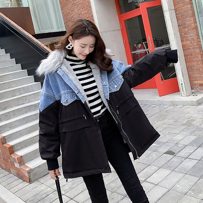 Men's Patchwork Denim Jacket - Korean Style Long Sleeve
