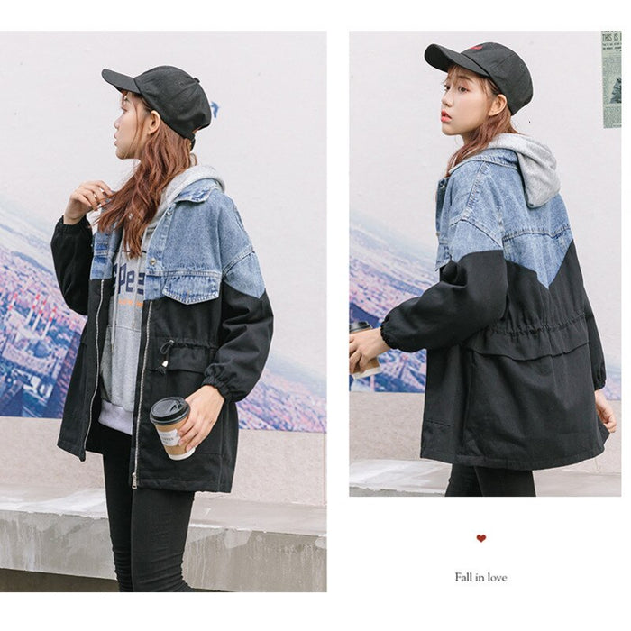 Men's Patchwork Denim Jacket - Korean Style Long Sleeve