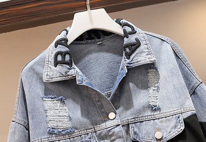 Men's Patchwork Denim Jacket - Korean Style Long Sleeve