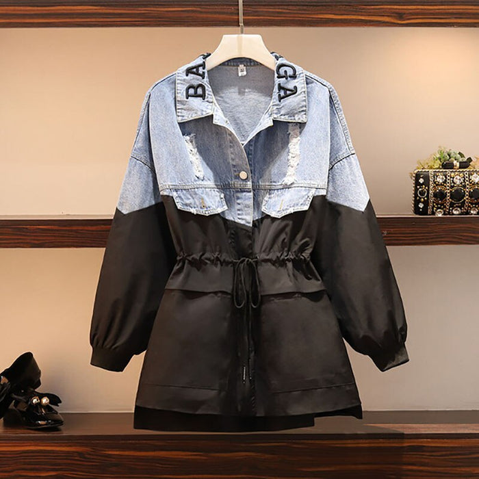 Men's Patchwork Denim Jacket - Korean Style Long Sleeve