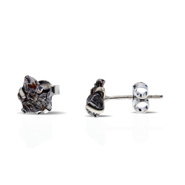 Meteorite Raw Silver Earrings