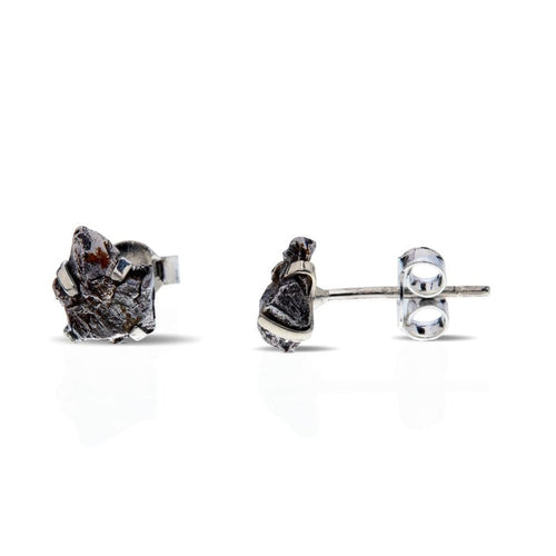 Meteorite Raw Silver Earrings