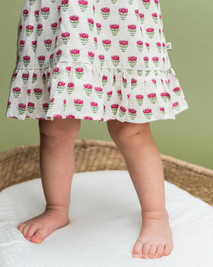 Mia Block Print Floral Baby Dress + Bloomer (Linen Blend) Bottom Detail