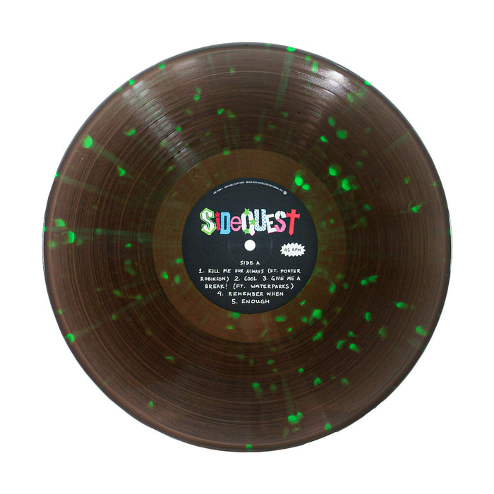 Vinyl record with a colorful label on a white background