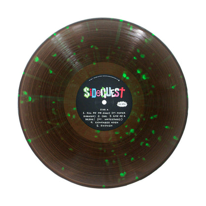 Vinyl record with a colorful label on a white background