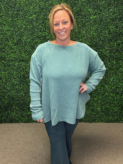 Mineral Washed Waffle Knit Pullover