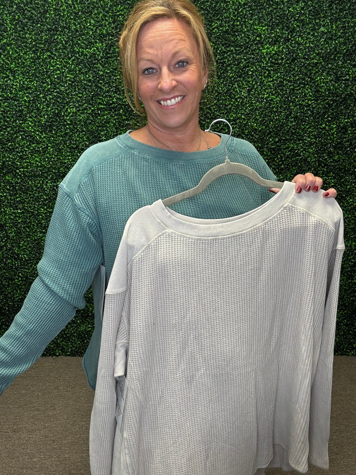 Mineral Washed Waffle Knit Pullover