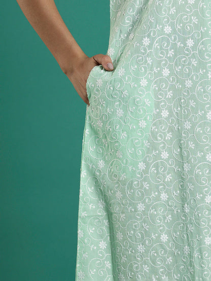 Mint Serenity Branded Cotton Chikankari Nighty For Women