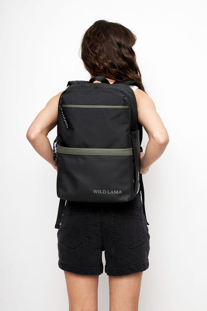 Mochila Nera Reciclada Negra con Verde